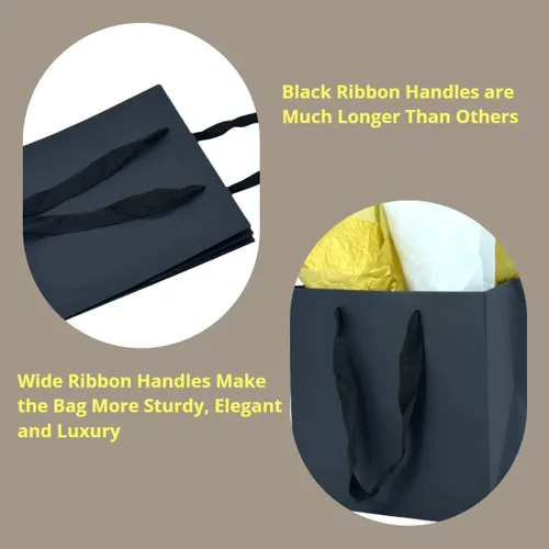 Miniatura 4 de JUNESHE Bolsas de regalo cuadradas pequeñas con papel de seda, color negro, paquete de 2, 5.9 pulgadas Bolsas de papel con asas para cumpleaños
