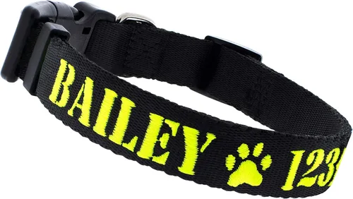 Collares bordados para perros, collar personalizado con texto y número de teléfono, 3 tamaños ajustables, 8 colores, collares seguros para mascotas