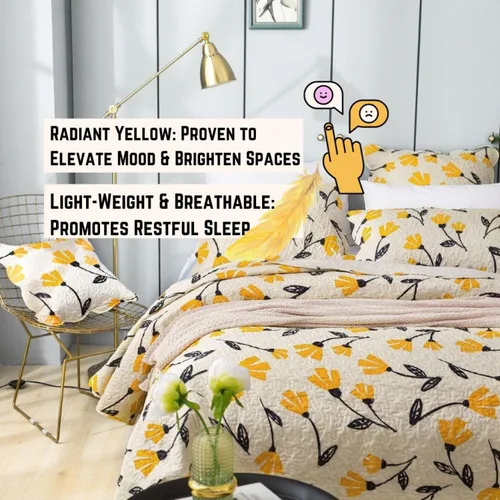 Miniatura 3 de DaDa Bedding - Juego de colcha acolchada con diseño floral botánico de flores amarillas y doradas, diseño de tulipanes de primavera, bordes