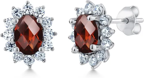 Miniatura 260 de Gem Stone King Aretes ovalados de plata de ley 925 de 0.276 x 0.197 in con piedra natal de la princesa Diana, estilo halo real para mujeres