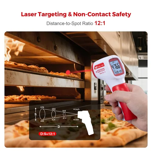 Miniatura 5 de Termómetro infrarrojo para carne, pistola de temperatura láser, -58 ~ 1112 °F, pistola de temperatura IR digital DS 12:1 con emisividad ajustable