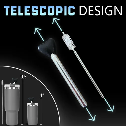 Miniatura 2 de Lipzi - Paja telescópica de acero inoxidable - Paja antiarrugas compatible con vasos Stanley de 40 onzas - Punta de silicona ajustable para mantener