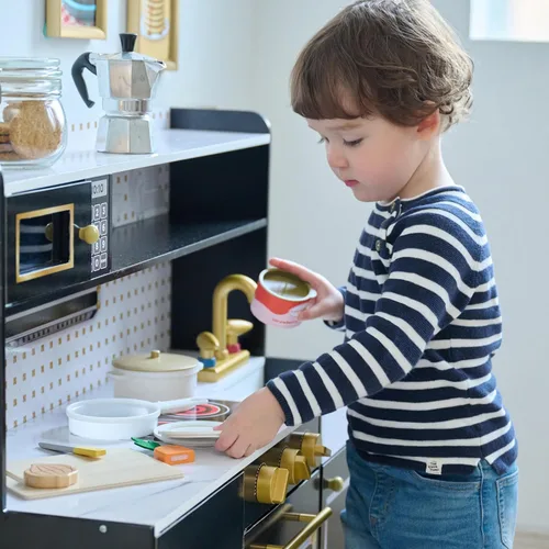 Miniatura 8 de Teamson Kids Juego de cocina de madera para niños pequeños con accesorios, juego de cocina simulada para niños de 3 años en adelante, juego de Negro
