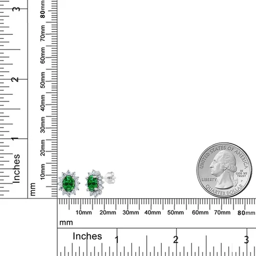 Miniatura 174 de Gem Stone King Aretes ovalados de plata de ley 925 de 0.276 x 0.197 in con piedra natal de la princesa Diana, estilo halo real para mujeres