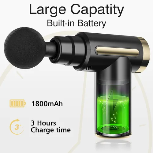 Miniatura 4 de COTSOCO - Pistola de masaje mini de mano, de tejido profundo con 6 velocidades, masajeador muscular inalámbrico con 4 cabezales, carga tipo C, Negro