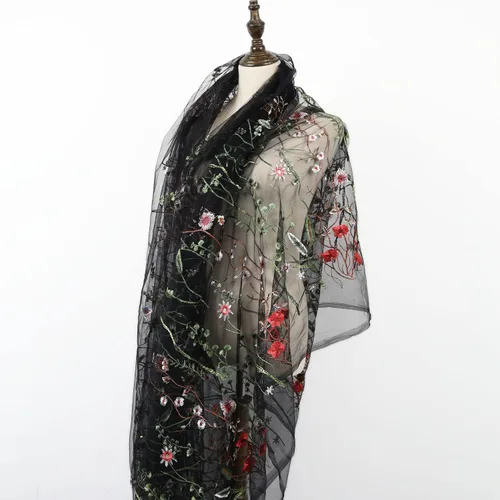 Miniatura 2 de Exquisita tela de encaje bordado floral de tul para costura, vestido superpuesto, adorno de cortina, 60 pulgadas de ancho