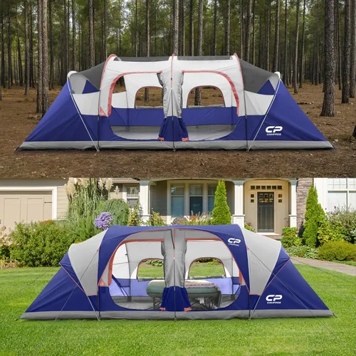 Miniatura 8 de CAMPROS CP Tienda de campaña para 12 personas, tiendas de campaña familiares de 3 habitaciones, tienda familiar impermeable y resistente al viento