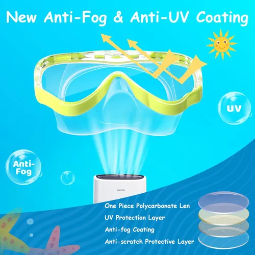 Miniatura 5 de Vvinca Kids-Goggles with Nose Cover, Diving Mask Elastic Fabric Strap Anti Fog Anti Shattered Lens for Kids Swim Goggles 3-14 12- amarillo