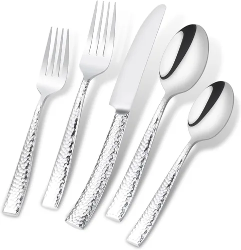 Miniatura 12 de Juego de cubiertos de acero inoxidable de 20 piezas con mango goteo dorado mate, juego de cubertería para cocina, hogar, restaurante, hotel