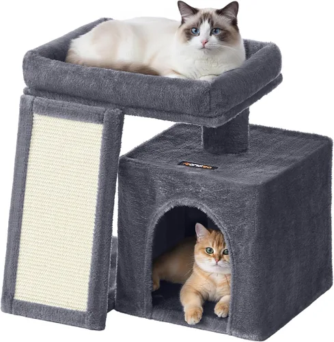 Feandrea Árbol pequeño para gatos, condominio de torre para gatos, rampa rascadora, percha superior grande, cueva, 20.1 x 15.4 x 18.3 pulgadas, gris