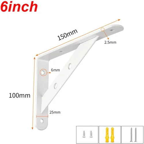 Miniatura 2 de 2 soportes metálicos para estantes triangulares 150, 200, 250, 300, 400, 500, 500, soporte de pared negro y blanco para estanterias, hierro de 0.098