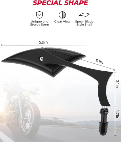 Miniatura 2 de KEMIMOTO Spear Blade - Espejos retrovisores de motocicleta, 1 par de espejos laterales Sportster para Street Glide Electra Glide Softail Dyna Negro