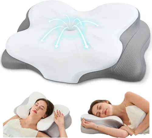 Miniatura 11 de Almohada cervical para el cuello, almohadas ergonómicas de espuma viscoelástica para aliviar el dolor de cuello con funda de almohada transpirable