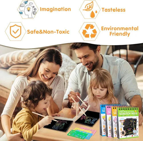 Miniatura 7 de YSCare Paquete de 24 Cuadernos de Artes y Manualidades para Rascar, Notas de Arte Arcoíris para Rascar, Rellenos para Bolsas de Golosinas Regalos