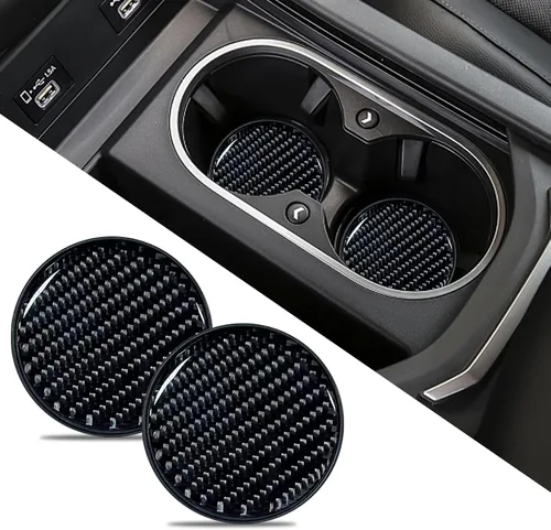 2 PCS Posavasos para Portavasos de Automóvil, Posavasos Integrados Antideslizantes de Fibra de Carbono, Inserto Universal de Portavasos de 2.75