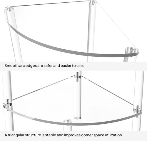Miniatura 4 de Eglaf - Mesa auxiliar de esquina acrílica de 2 niveles, mesa auxiliar transparente Triangle Side Table, Fan-Shaped Corner Table for Living Room
