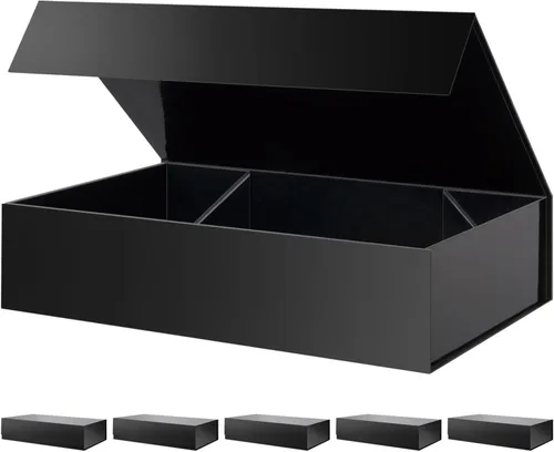 Miniatura 48 de PACKHOME Caja de regalo de 11.5 x 8 x 2.5 pulgadas, caja resistente para camisas con tapa magnética para múltiples ocasiones (negro brillante)