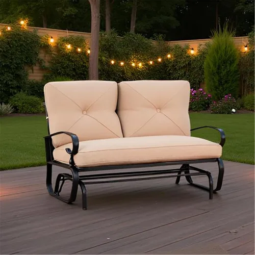 Miniatura 6 de SUNCROWN Silla mecedora al aire libre, silla mecedora de 2 asientos para patio, sofá biplaza con cojines, muebles de marco de acero, color marrón