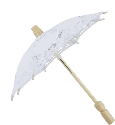 Miniatura 2 de Sombrilla de encaje para boda, bordado de algodón, hecha a mano, suministros de boda para decoración, disfraz de dama de los años 20 (blanco)