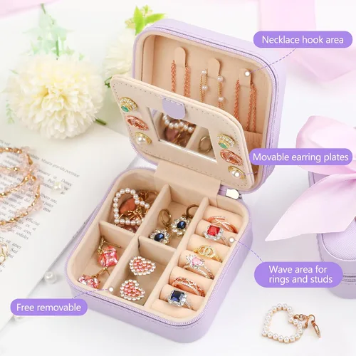 Miniatura 2 de CHMI Joyero de viaje, joyero de viaje morado, organizador de joyas de viaje, regalos de viaje para mujeres y niñas, caja organizadora de joyas