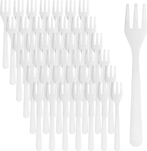 Miniatura 9 de Skylety 500 mini tenedores de plástico de 3.7 x 0.6 pulgadas, pequeños y pequeños, desechables, tenedores de degustación, utensilios para postres