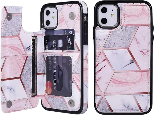 Miniatura 4 de UEEBAI Funda para iPhone 11 Pro Max, funda de piel sintética de lujo con [dos cierres magnéticos] [ranuras para tarjetas] función de soporte