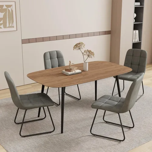 Miniatura 38 de HIPIHOM Mesa de comedor moderna de granja de 47.2 pulgadas, mesa de comedor rectangular de madera con patas de metal para 4 personas para comedor