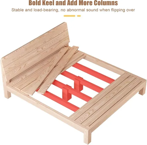 Miniatura 2 de HM&DX Marco de cama escandinavo de madera maciza, marco de cama rectangular con cabecero, soporte de listones de madera para dormitorio/fácil