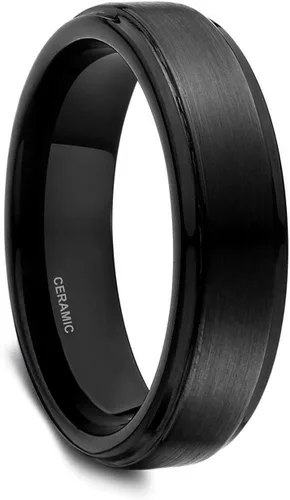 Miniatura 2 de Anillo de cerámica negro de 0.236in, 0.315in, con incrustaciones de fibra de carbono negra, para hombres y mujeres, talla 5-14