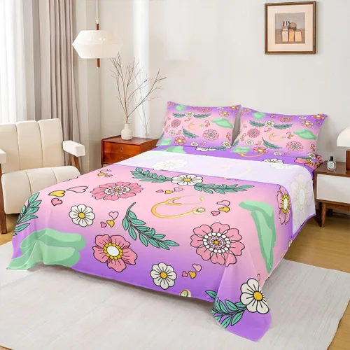 Miniatura 52 de Erosebridal Nurse Sheet Set Stethoscope Twin Sheets Set for Teen Boys,Colorful Medical Healthcare Heartbeat Syringe Fitted Sheet
