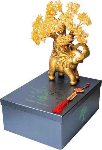 Miniatura 2 de Árbol de Dinero de Cristal de Amatista GEMBOURY en Estatua de Elefante Dorado, Bonsái Grande de 43 cm de Árbol de la Vida, Regalo de Decoración