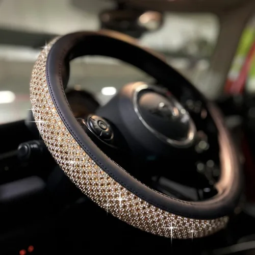 Miniatura 21 de PINCTROT Bling Bling - Funda para volante cómoda con diamantes de imitación de cristal gigante, piel de diamante antideslizante, universal de 15 2.