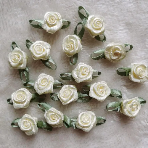 Miniatura 2 de 100 unids/lote de mini rosas hechas a mano con cinta de raso artificial para decoración de bodas, accesorios de costura (albaricoque)