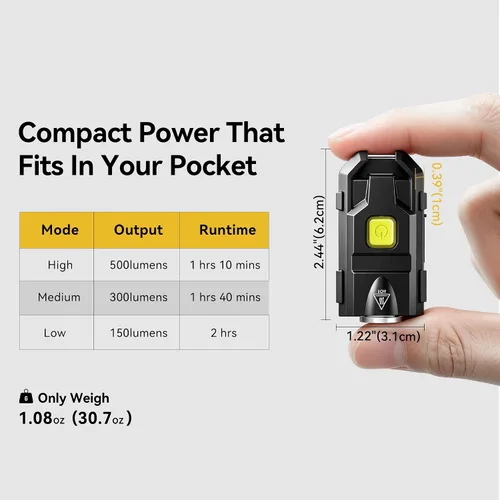 Miniatura 7 de lexall Linterna LED pequeña, paquete de 2 mini llaveros brillantes de 500 lúmenes, luces de bolsillo recargables USB con 3 modos de luces compactas