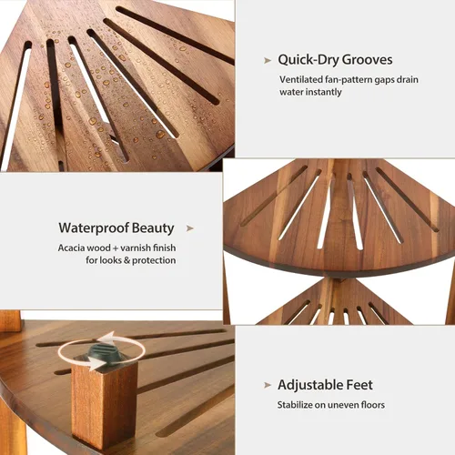 Miniatura 3 de IBosins Organizador de ducha esquinero de 3 niveles para baño, estante para ducha interior, organizador de madera de acacia natural y almacenamiento