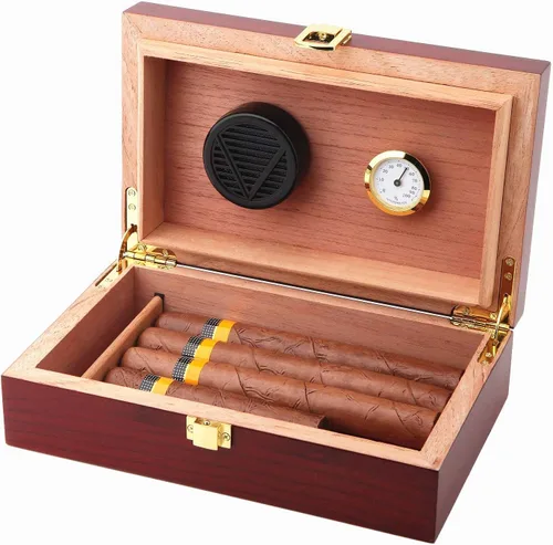 Miniatura 14 de Bald Eagle Humidor de puros, caja superior de vidrio con higrómetro humidificador, caja de madera de cedro de escritorio hecha a mano con capacidad
