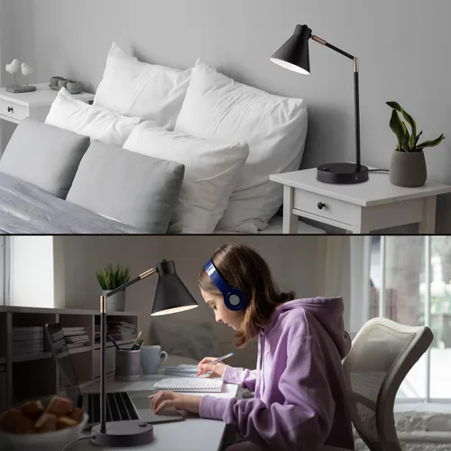 Miniatura 7 de O'Bright Astrum - Lámpara de escritorio LED con puertos de carga USB duales, 100% metálica, brazos giratorios de 270 grados, luz blanca suave Negro