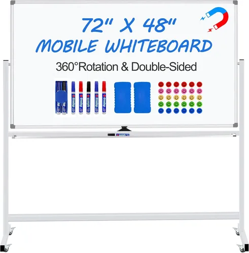 Miniatura 9 de Max-officoo Pizarra Blanca Grande de Borrado en Seco con Soporte Rodante 72"x48" Pizarra Blanca Magnética Móvil de Doble Cara sobre Ruedas, Incluye
