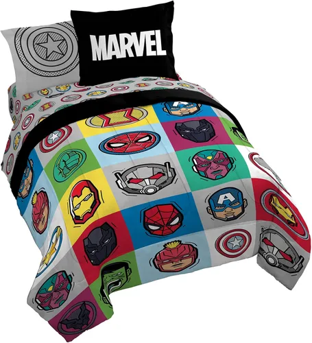 Miniatura 13 de Jay Franco Marvel Avengers Pop - Juego de ropa de cama tamaño matrimonial de 7 piezas, incluye edredón y juego de sábanas, microfibra súper suave