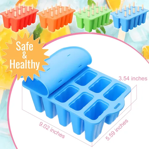 Miniatura 2 de Hoolerry Juego de 4 moldes de silicona para paletas de hielo, moldes reutilizables para helado con 200 palos de madera, máquina de reventar de fácil