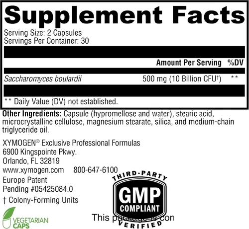 Miniatura 2 de XYMOGEN Saccharomycin 10B - Flora intestinal y apoyo inmunológico digestivo - 50 mg Saccharomyces Boulardii Probiótico - Resistente a los ácidos