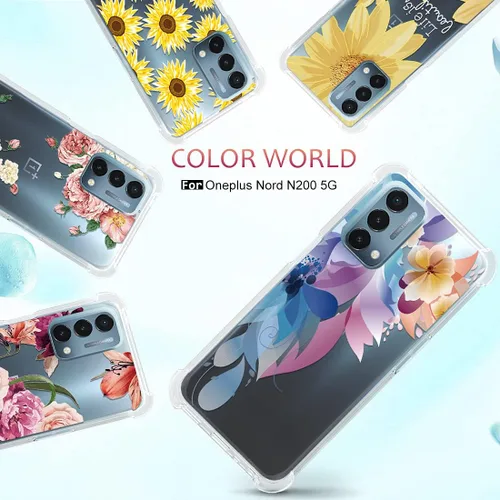 Miniatura 7 de Osophter Funda para Oneplus Nord N200 5G con protector de pantalla floral floral para niñas y mujeres, absorción de golpes flexible de goma TPU