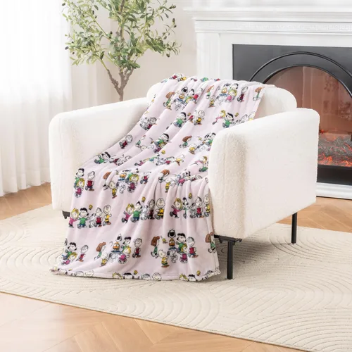 Berkshire Blanket Peanuts® VelvetLoft® Manta de Felpa Tipo Throw con Lindo Personaje de Snoopy, Bata de Risa de Peanuts Color Lila, Throw de 55 x 70