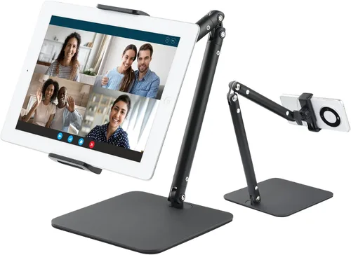 UTEBIT Soporte para iPad para escritorio, giratorio de 360°, soporte de teléfono ajustable de 9.5 a 16.5 pulgadas de altura para escritorio, Negro