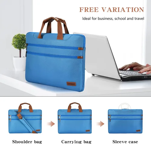 Miniatura 4 de LONMEN Bolsa de hombro para laptop de 14 pulgadas, funda de transporte para MacBook Pro/Microsoft Surface/Dell XPS/Lenovo/Asus/HP, azul