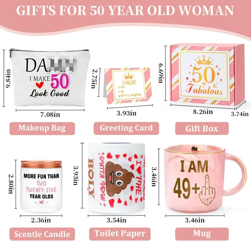 Miniatura 7 de Regalos de cumpleaños número 50 para ella, decoraciones divertidas y felices para el cumpleaños número 50 para mujeres, regalos de 50 años
