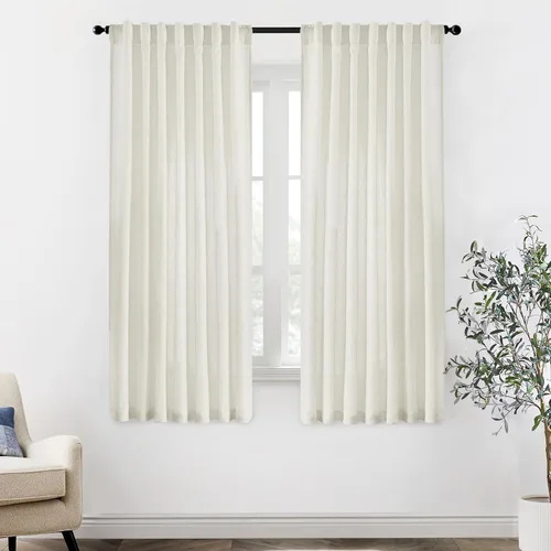 Miniatura 74 de XTMYI - Cortinas transparentes de 54 pulgadas de largo, juego de 2 paneles para baño, cortinas cortas de lino y algodón con semi privacidad
