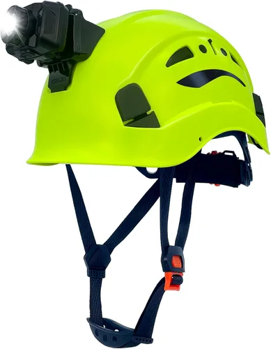 Casco de seguridad industrial con luz RGS-8C rejillas de ventilación ajustables, transpirables, ligeros, cascos con faros delanteros para Faro