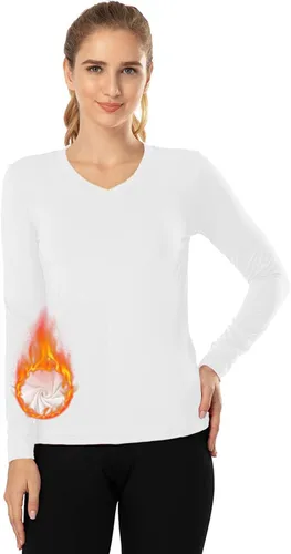 Miniatura 53 de MANCYFIT Tops térmicos para mujer, camisa con forro polar, manga larga, capa base, cuello en V