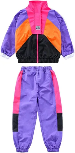 Miniatura 5 de LOLANTA Conjunto de pantalones deportivos para niñas con bloques de color y pantalones deportivos deportivos de hip hop y baile ropa de calle unisex